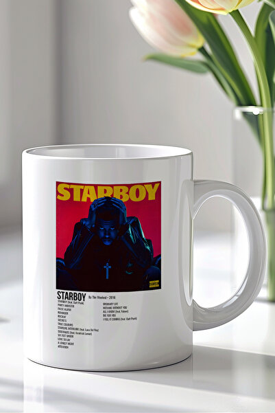 YasBey DESIGN The Weeknd Starboy Tasarımlı 330ml Baskılı Beyaz Seramik Kupa B...