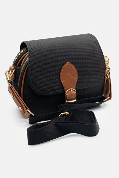 LikeMoon Geantă neagră de damă cu curele încrucișate, cu detalii din piele ma...