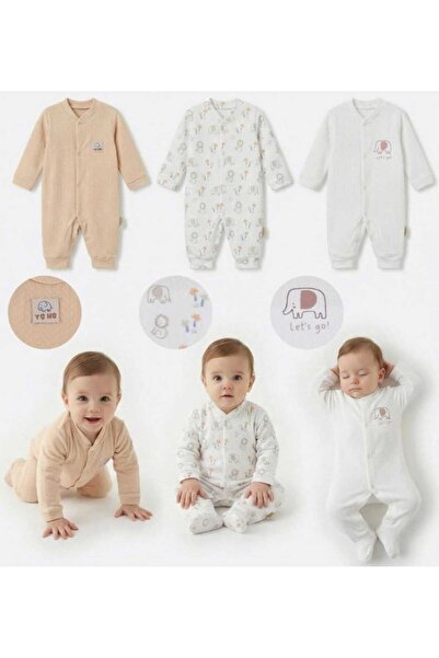 Leylababybutik 3'Lü Tiny Safari Erkek Bebek Tulum