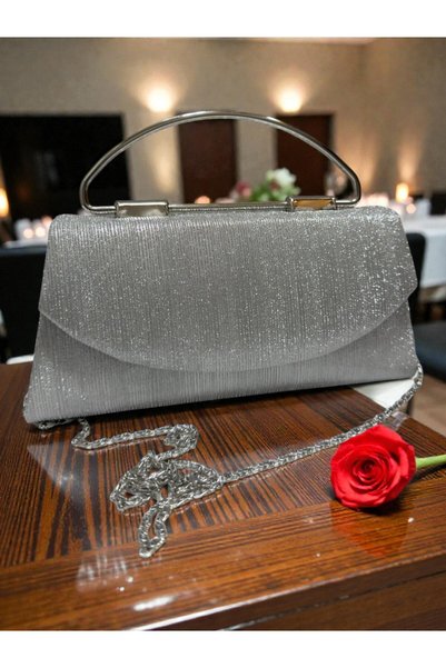 ZİVORA Women's Glittery Metal Strappy New Season Evening Dress Bag - Chain Strap Pieces Stylish Event, Wedding and Evening Dress Bag