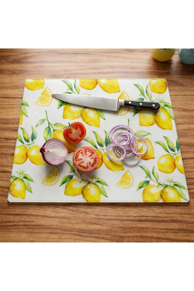 YAKUT Naz Home Limon Desenli Cam Kesme Tahtası 30x40 cm – Kaymaz Tabanlı, Isı...