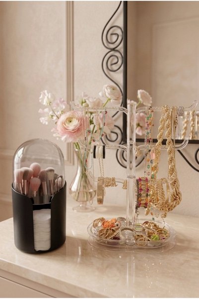 Higienox Brush Black and Träd 2-Piece Makeup Brush and Cotton Organizer and Accessory Stand Set