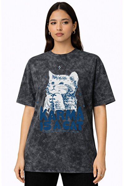 SEVBANO Taylor Swift Karma Is a Cat Singer Printed Unisex Oversized Vintage W...