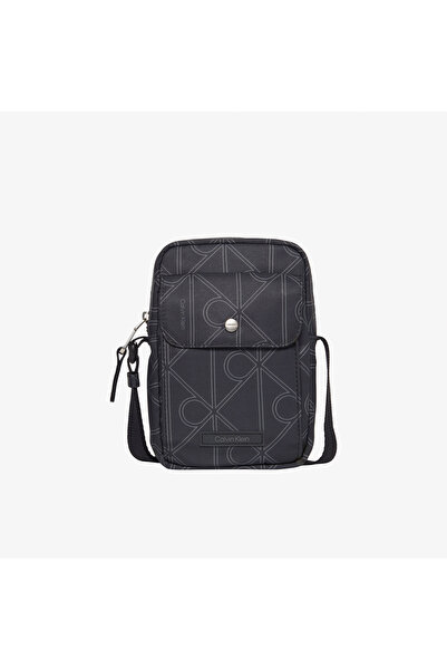 Calvin Klein Printed Emblem Nylon Slim Erkek Gri Çapraz Çanta