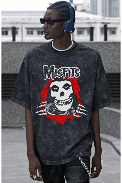 SEVBANO Misfits Rock Metal Music Band Printed Unisex Oversized Vintage Washed...