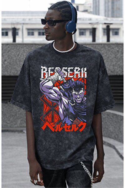 SEVBANO Tricou Berserk Guts Anime imprimat unisex oversize vintage spălat și ...