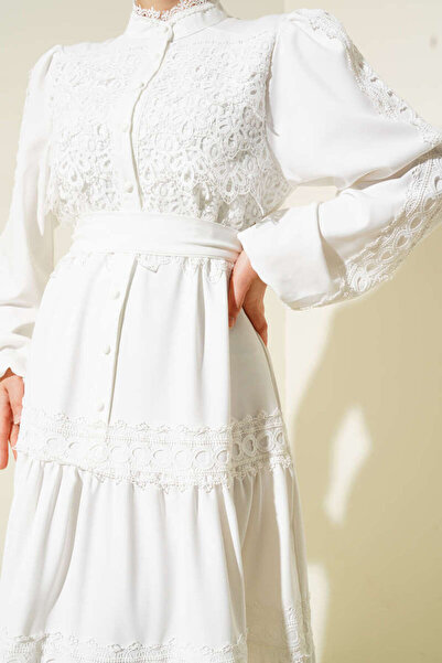 Lavanta Tekstil Guipure Lace Button-Front Dress