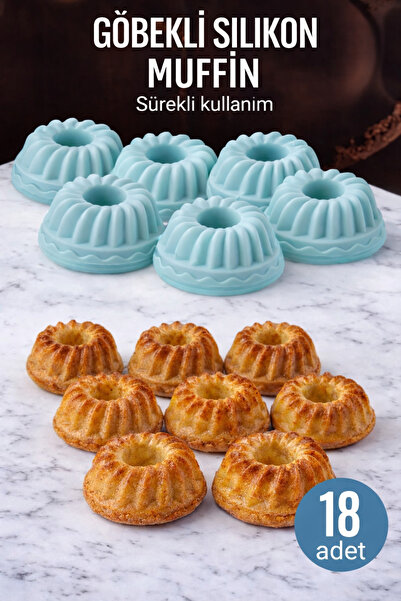 Delvos 18'lı Göbekli Silikon Mini Kek Kalıbı Muffin Kalıbı Kek Kalıbı Cupcake