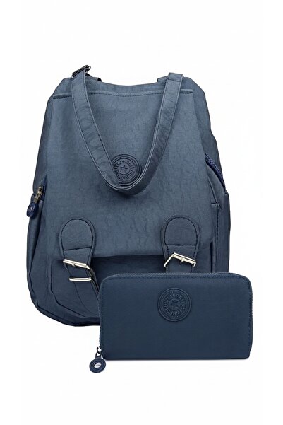 Alyaçantadükkanı طقم نسائي باللون الأزرق الداكن من قماش كيبلينج للكتفين حقيبة...