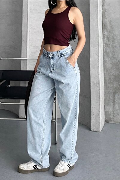 Heyya Pantaloni largi pentru femei, cu detaliu de cusătură la talie înaltă pă...