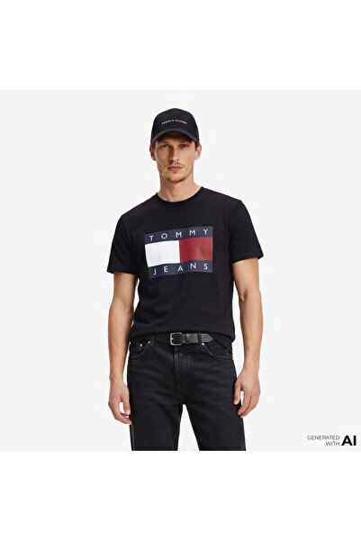 Tommy Hilfiger Flag Erkek Siyah T-Shirt