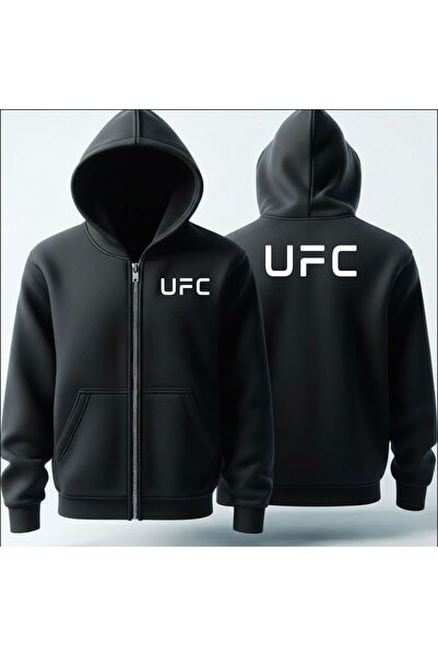UFC siyah Unisex Fermuarlı Kapüşonlu Sweatshirt