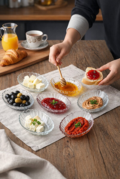 Paşabahçe 6'lı Cam Kristal Desenli Kahvaltılık Takımı - Meze Sosluk