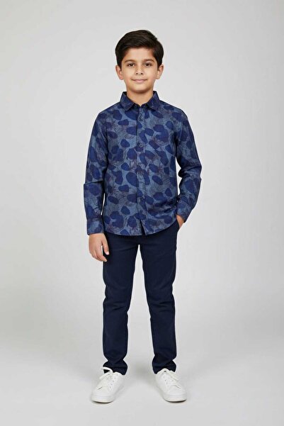STITCH by MH Boys Navy Blue Floral Abstract Print Long Sleeve Shirt | Smart C...