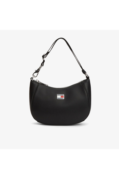 Tommy Hilfiger Kadın Ayarlanabilir Omuz Askılı TH Logo İmzalı Deri Siyah Omuz...