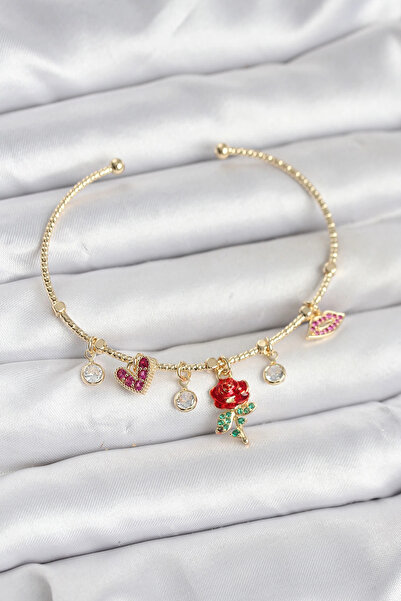 online kapsulavm avm alışveriş Rose Charm Gold Color Brass Women's Bracelet