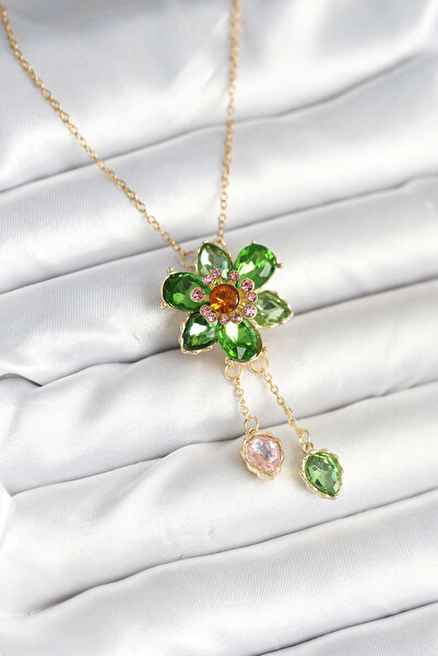 online kapsulavm avm alışveriş 316L Steel Chain Gold Color Flower Model Dangl...