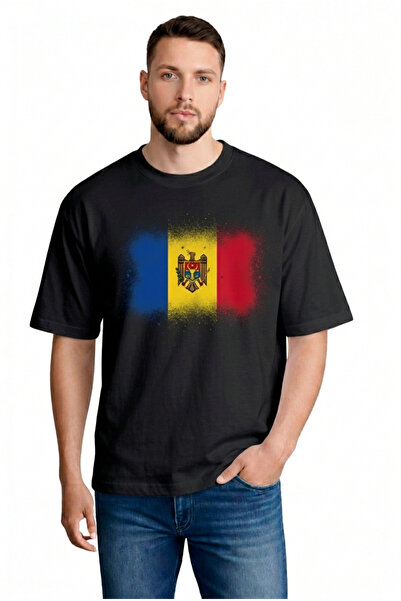 sngl Ανδρικό μπλουζάκι oversized Moldova Flag με τύπωμα με κοντό μανίκι S M L...