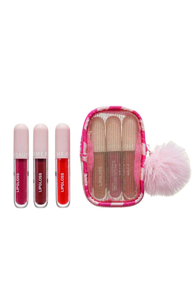 LOVEME BEAUTY طقم هدايا ملمع شفاه لوف مي بيوتي: 3 ألوان قلوس مخملية ثابتة مع ...