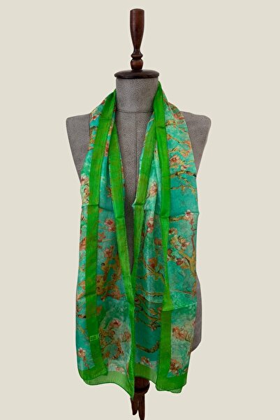 Pure Silk Atelier %100 Saf İpek Van Gogh Badem Çiçeği Desenli Lüks Fular - Sa...