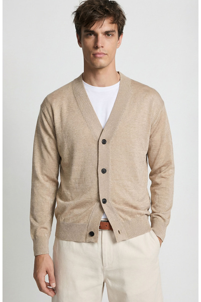 Network Bej Keten Karışımlı Triko Hırka