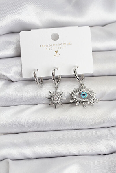 online kapsulavm avm alışveriş Göz Model Silver Color Brass 3-Piece Women's E...