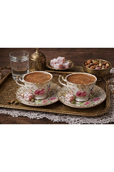 BY.RAYKA PORSELEN El Dekor Laleza 2’li El Boyama Porselen Türk Kahvesi Fincanı