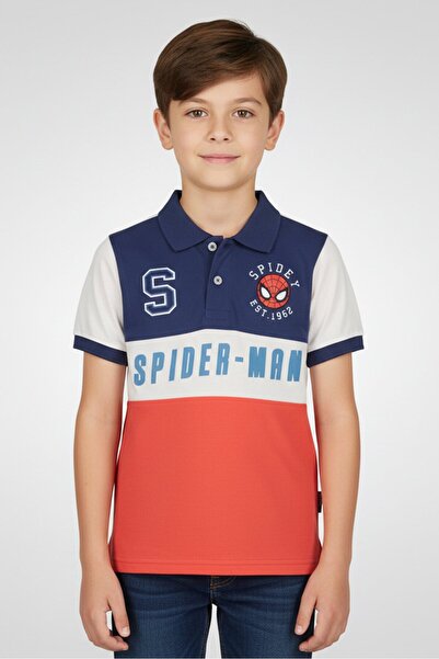 Marvel Kids Boy Spiderman Colorblock Short Sleeve Polo Shirt, Multicolor