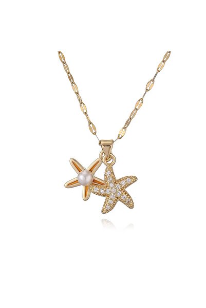 Siya Silver Steel Openable Starfish Pearl Zircon Stone Women's Necklace