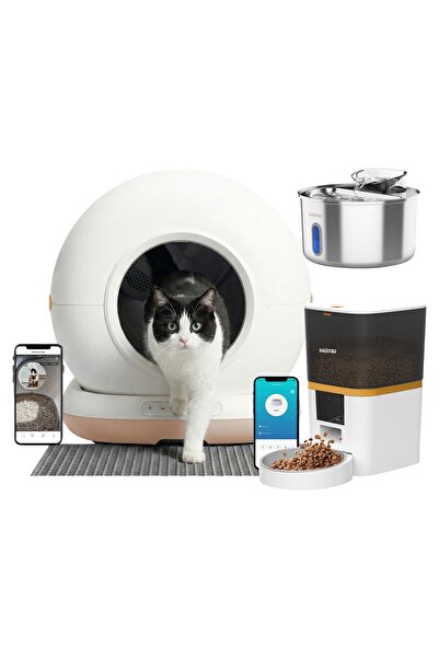 Haustier CB002 Akıllı Otomatik Kedi Tuvaleti, QQ003 Akıllı Mama Kabı,WF009L-W...