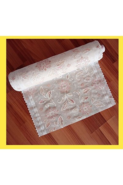 Saatistan Krem Pembe Güllü Dantel PVC Raf ve Çekmece Runner Örtüsü 50cmx5m
