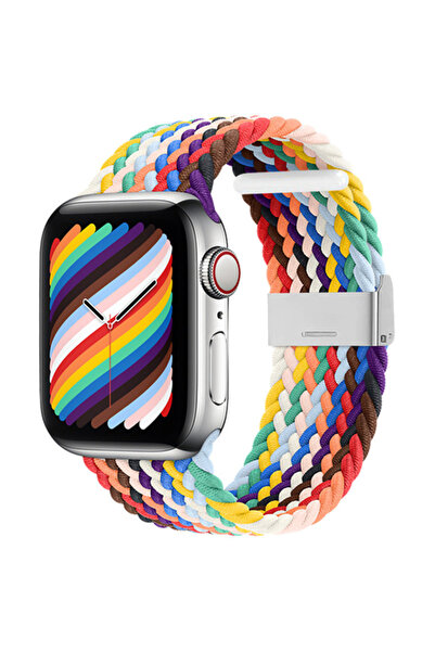 Hurtel Brățară textilă împletită multicoloră Apple Watch