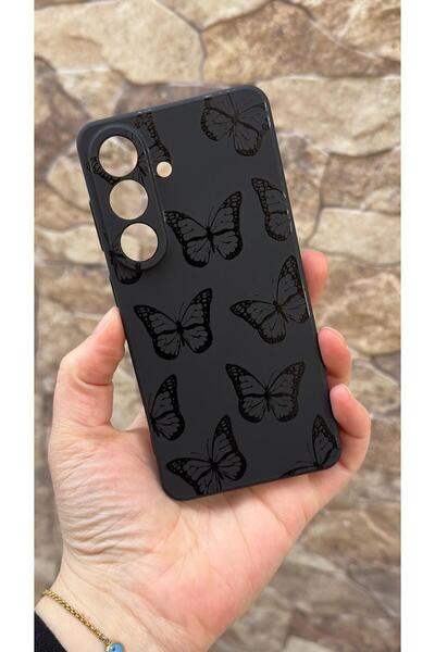 Vip Case Samsung Galaxy S26 Compatible Black Butterfly Patterned Silicone Sho...