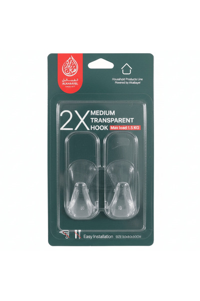 AKDC 2 PCS Medium Transparent Removable Sticky Hooks 3×8×3 cm – Heavy Duty Cl...