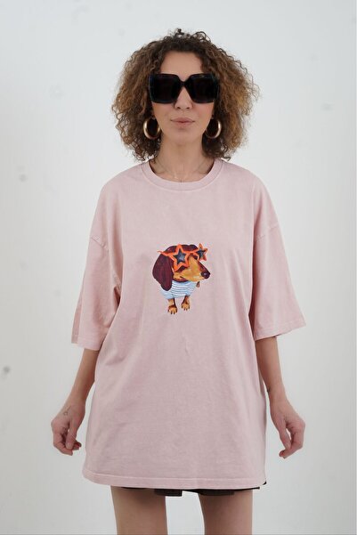 Zelish My Sister Μπλουζάκι Oversize με στάμπα σκύλου με γυαλιά σε σχήμα πούδρ...