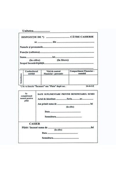 BiroCo Cashier Payment Order, A6 format, front and back