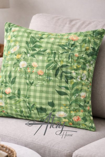 Atay Home Green Gingham Throw Pillow Cover Double Sided 43X43 cm Decorative Pillowcase 1 Piece
