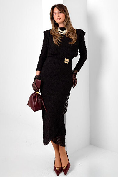 benguen Buckle Detail Lace Piece Dress N2724 Black