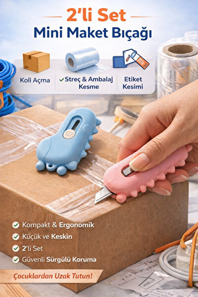 Hayveys 2’li Set Mini Maket Bıçağı Sürgülü Koli & Ambalaj Kesici Mini Cutter