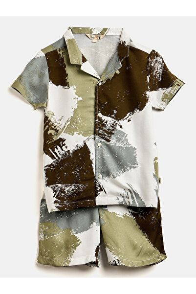 Stylo Bug By Styli Boys Green Brushstroke Print Shirt and Shorts Set