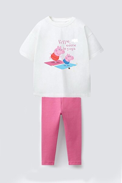 Monila Kız Çocuk Pamuklu Baskılı T-Shirt ve Fitilli Tayt 2'li Takım