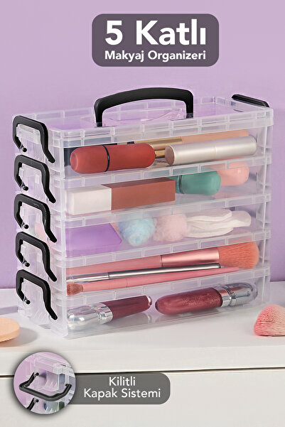 Meleni Home 5-dijelni organizator šminke sa poklopcem - providna modularna ku...