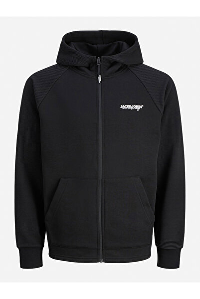 Jack & Jones Black Zip-Up Raglan Sleeves Hoodie