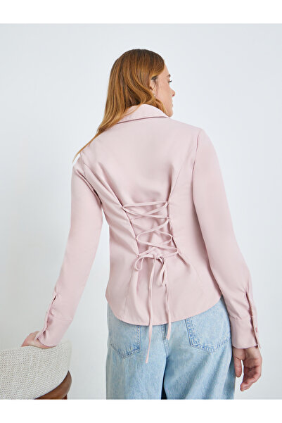 Take Two By Styli Light Pink Long Sleeve Back Tie-Up Shirt