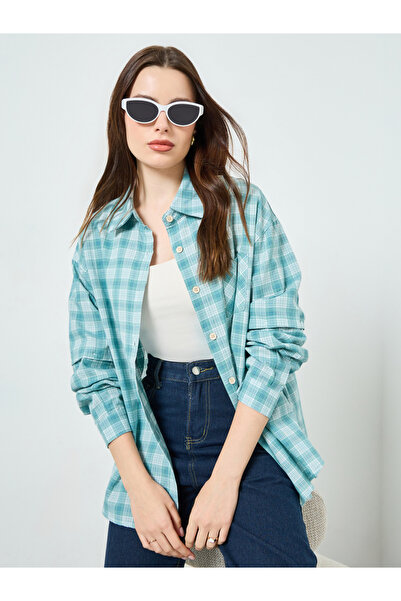 Styli Green Plaid Oversized Long Sleeve Shirt