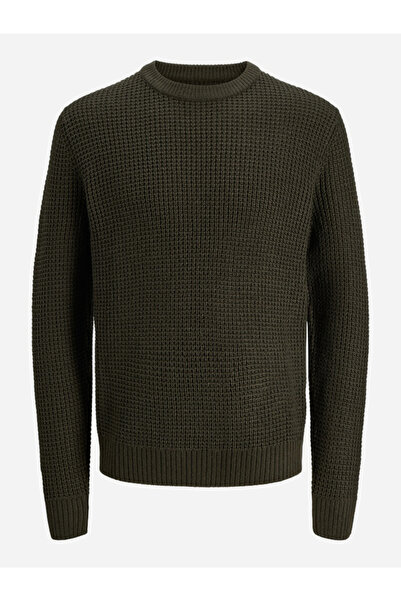 Jack & Jones Dark Green Waffle Knit Crew Neck Sweater