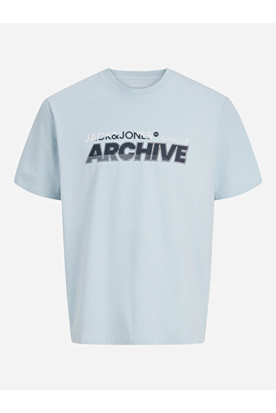 Jack & Jones تيشيرت أزرق فاتح برقبة دائرية مطبوع عليه شعار