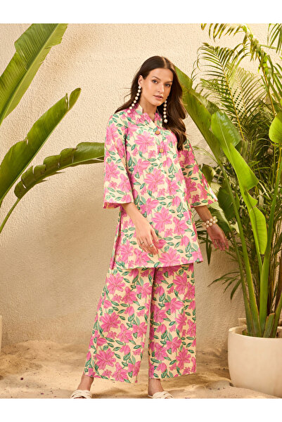 Imana By Styli Printed Pure Cotton Printed Kurti and Trousers Co-Ords