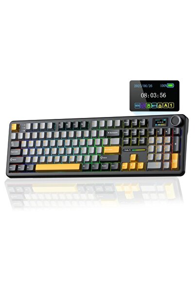 F108 Pro Ekranlı Mekanik Klavye Reaper Switch RGB Hot Swap 8000mAh Makrolu Oyuncu Klavyesi Siyah