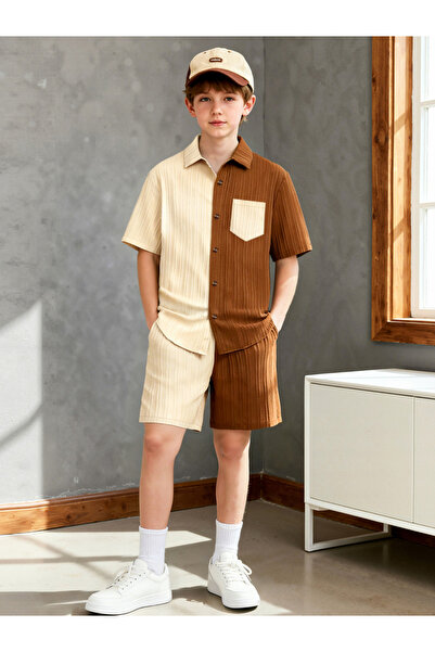 Take Two By Styli Boys Color Block Shirt and Shorts Set
